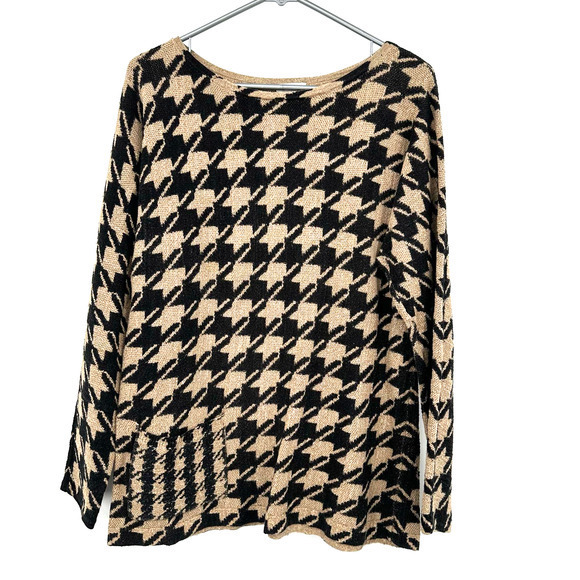 J. Jill size small 100% cotton tunic sweater houndstooth tan black with pocket - Picture 1 of 5